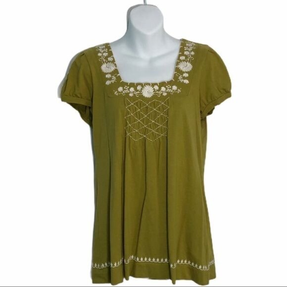 Style & Co Womens Olive Embroidered Square Neck Top Size M - Picture 1 of 4